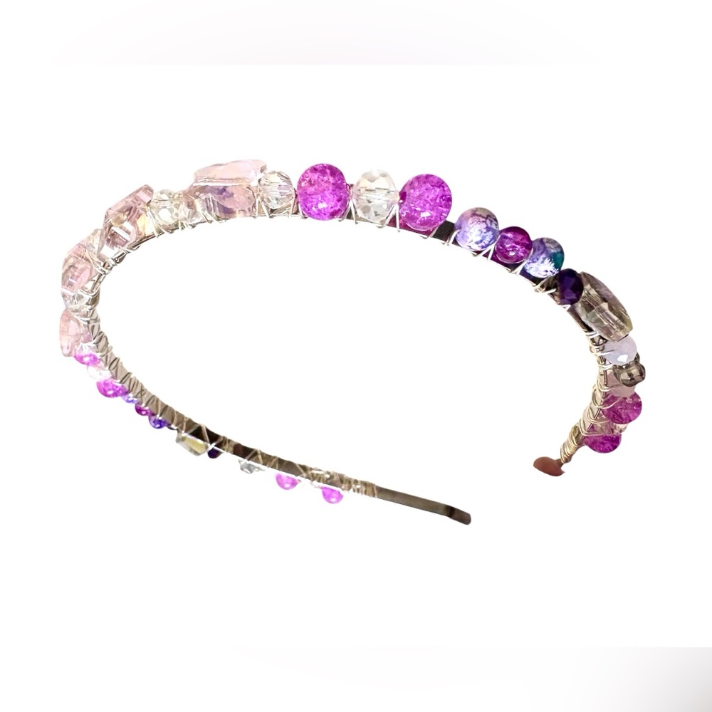 Hand Wired Headband with Crystal Butterflies, Glass Beads and Crystal Rondelles - Picture 6 of 7